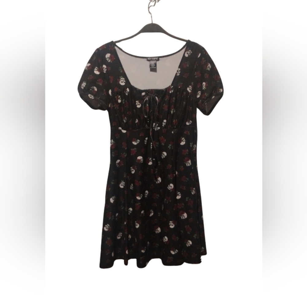 Hot Topic Black Dress with Floral and Skull Print